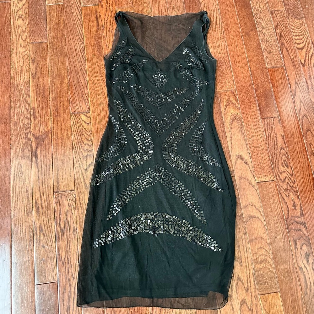 Vintage H&M Black‎ Unique Pattern Sequin Embellished Sheer Mini Shirt Dress